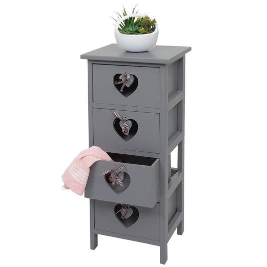 Forli ladekast, kast, 4 laden met hartjes 70x29x25cm, shabby look, vintage ~ grijsblauw