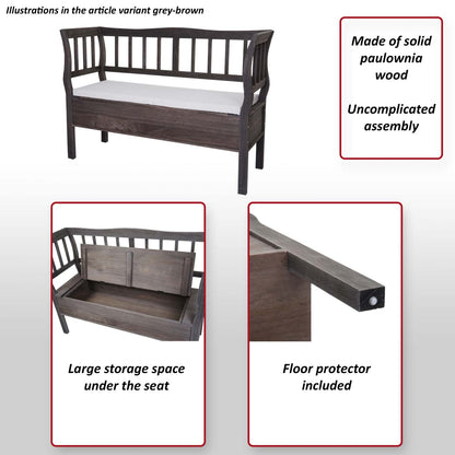 Bank T207, bankkist houten bank opbergkist, opbergvak kussen hout 119cm ~ bruin, shabby