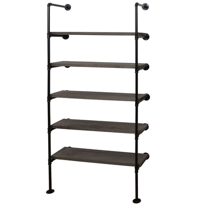 Staande plank MCW-C45, woonkamer plank boekenplank opbergrek, industrieel ontwerp hout metaal, 165x80x28cm ~ grijsbruin