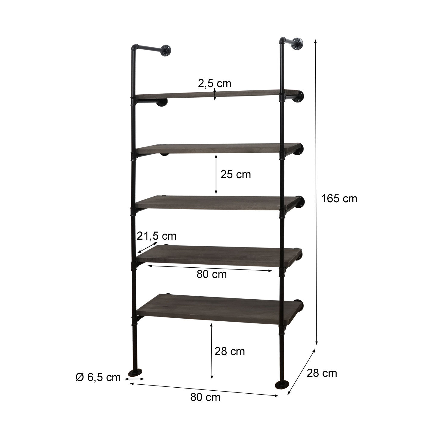 Staande plank MCW-C45, woonkamer plank boekenplank opbergplank, industrieel ontwerp hout metaal, 165x80x28cm ~ bruin