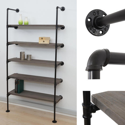 Staande plank MCW-C45, woonkamer plank boekenplank opbergrek, industrieel ontwerp hout metaal, 165x80x28cm ~ grijsbruin