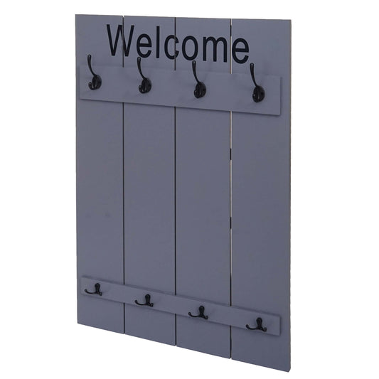 Wandkapstok MCW-C89 Welkom, kapstok, kapstokpaneel, shabby look vintage, 91x60cm ~ grijs-blauw