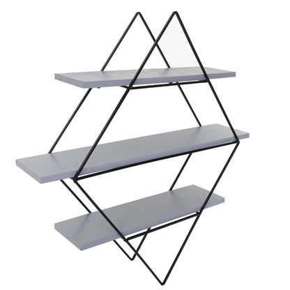 Wandplank MCW-A80, hangende plank, industrieel ontwerp echt hout 60x55x12cm ~ grijs-blauw