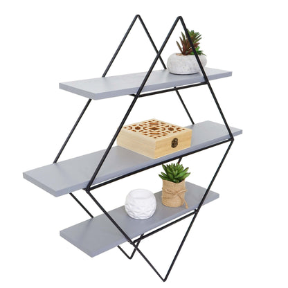 Wandplank MCW-A80, hangende plank, industrieel ontwerp echt hout 60x55x12cm ~ grijs-blauw