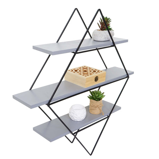 Wandplank MCW-A80, hangende plank, industrieel ontwerp echt hout 60x55x12cm ~ grijs-blauw
