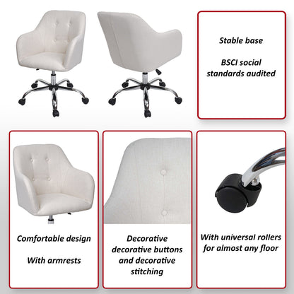 Bureaustoel MCW-K54, bureaustoel bureaustoel fauteuil stoel, stof/textiel met armleuningen ~ crème