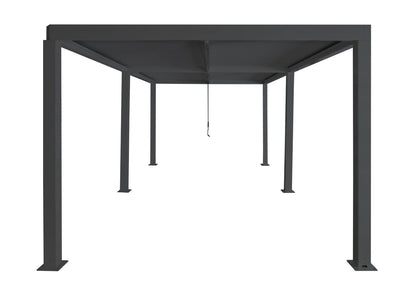 Pergola MCW-L46, tuinpaviljoen met latten, 11cm aluminium frame, stormvaste regengoot, 3x6m ~ antraciet