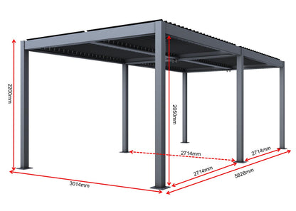 Pergola MCW-L46, tuinpaviljoen met latten, 11cm aluminium frame, stormvaste regengoot, 3x6m ~ wit