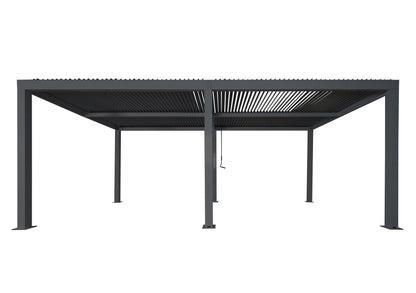 Pergola MCW-L46, tuinpaviljoen met latten, 11cm aluminium frame, stormvaste regengoot, 3x6m ~ antraciet