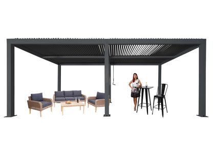 Pergola MCW-L46, tuinpaviljoen met latten, 11cm aluminium frame, stormvaste regengoot, 3x6m ~ antraciet