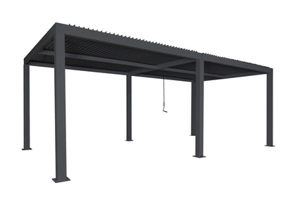 Pergola MCW-L46, tuinpaviljoen met latten, 11cm aluminium frame, stormvaste regengoot, 3x6m ~ antraciet