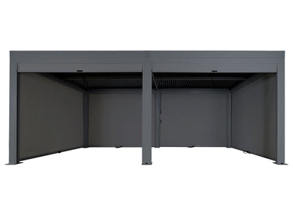 Pergola MCW-L46 met 6x zijwand, tuinpaviljoen lamellenrolgordijn, 11cm aluminium frame, stormvast 3x6m ~ antraciet