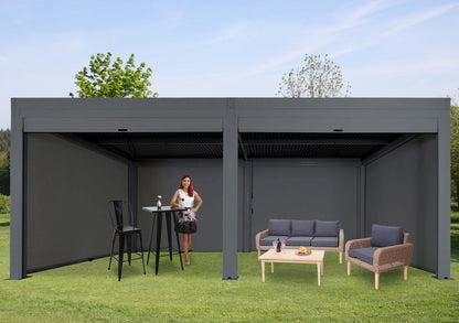 Pergola MCW-L46 met 6x zijwand, tuinpaviljoen lamellenrolgordijn, 11cm aluminium frame, stormvast 3x6m ~ antraciet