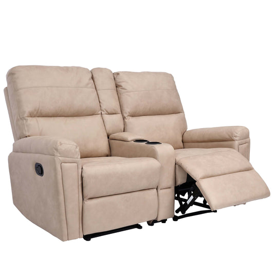 2-zits bioscoopfauteuil MCW-K17, relaxfauteuil TV fauteuil bank, nosa ophanging bekerhouder vak ~ stof/textiel beige