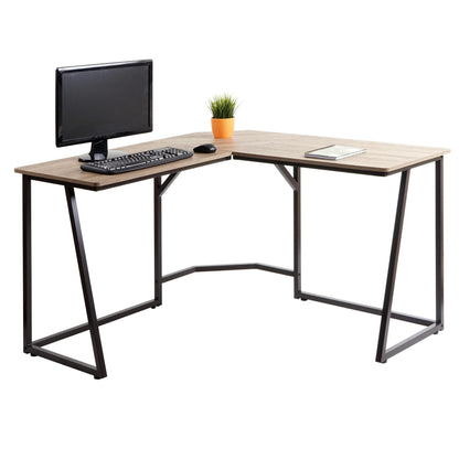 Hoekbureau MCW-K66, computerwerktafel, MVG-gecertificeerd 76x125x125cm, MDF metaal ~ natuurlijke kleur
