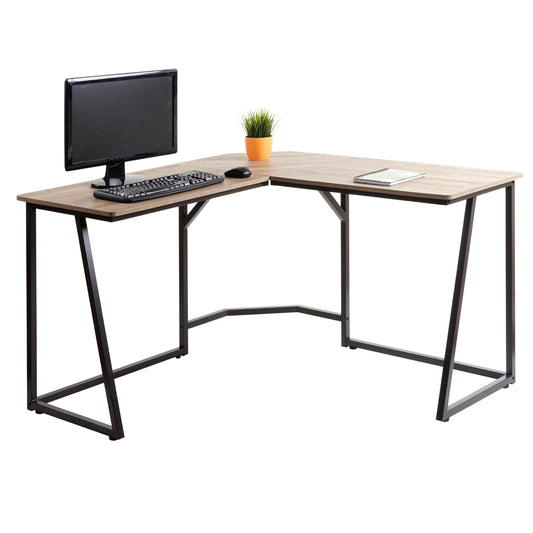 Hoekbureau MCW-K66, computerwerktafel, MVG-gecertificeerd 76x125x125cm, MDF metaal ~ natuurlijke kleur