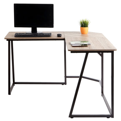 Hoekbureau MCW-K66, computerwerktafel, MVG-gecertificeerd 76x125x125cm, MDF metaal ~ natuurlijke kleur