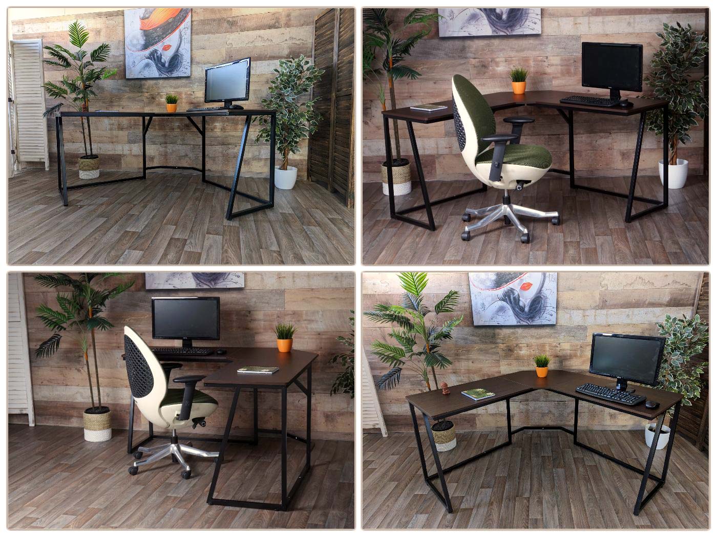 Hoekbureau MCW-K66, computerwerktafel, MVG-gecertificeerd 76x140x140cm, MDF metaal ~ donkerbruin