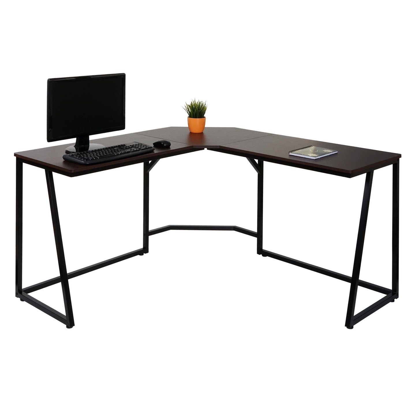 Hoekbureau MCW-K66, computerwerktafel, MVG-gecertificeerd 76x140x140cm, MDF metaal ~ donkerbruin