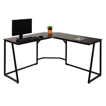 Hoekbureau MCW-K66, computerwerktafel, MVG-gecertificeerd 76x140x140cm, MDF metaal ~ donkerbruin