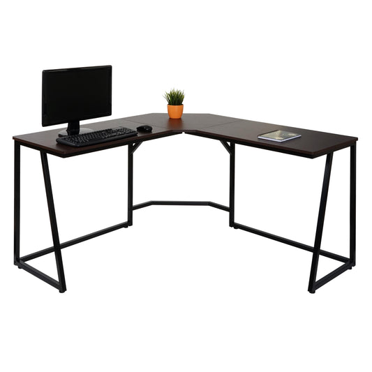 Hoekbureau MCW-K66, computerwerktafel, MVG-gecertificeerd 76x140x140cm, MDF metaal ~ donkerbruin