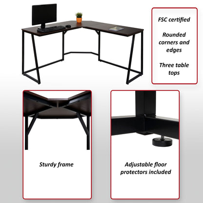 Hoekbureau MCW-K66, computerwerktafel, MVG-gecertificeerd 76x140x140cm, MDF metaal ~ donkerbruin