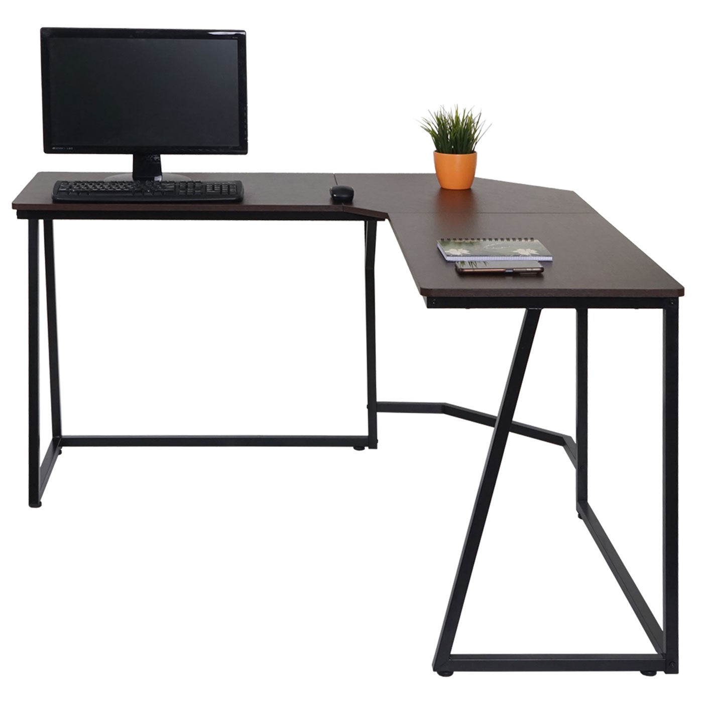 Hoekbureau MCW-K66, computerwerktafel, MVG-gecertificeerd 76x140x140cm, MDF metaal ~ donkerbruin