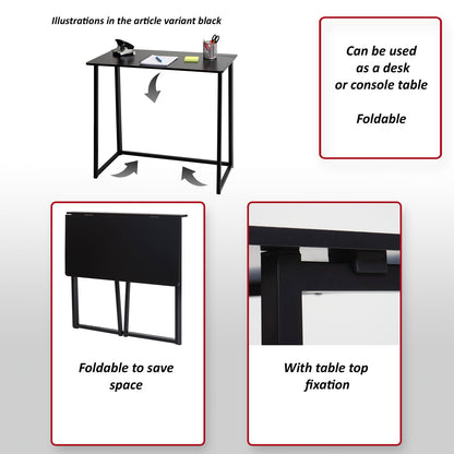 Bureau MCW-K67 opvouwbaar, consoletafel opvouwbare laptoptafel opbergtafel, 80x45cm, metaal MDF ~ zwart bruin