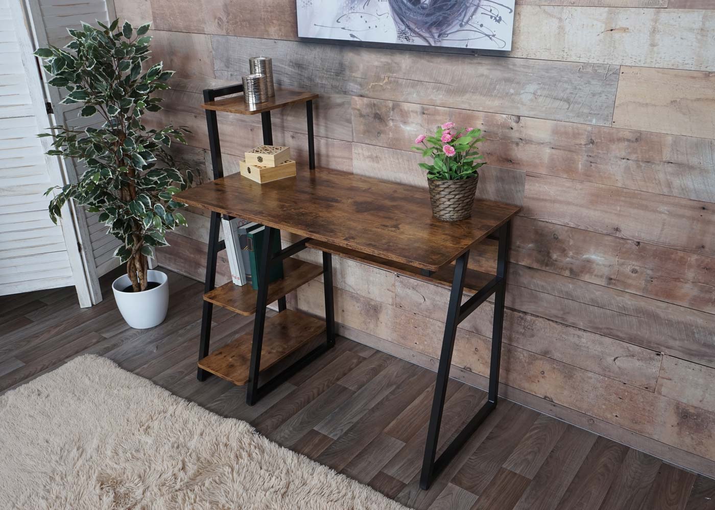 Bureau met legplank MCW-K68, laptoptafel bureau werktafel, MVG-gecertificeerd 100x50cm, metaal MDF ~ bruin