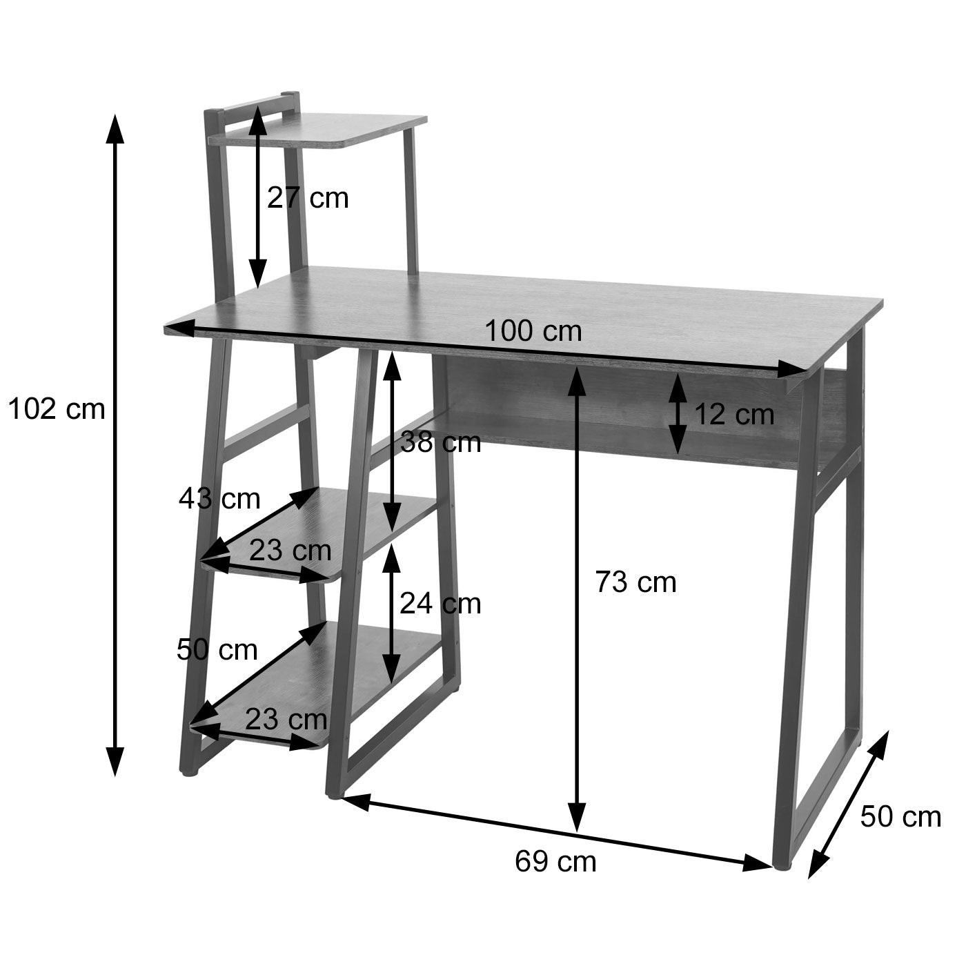 Bureau met legplank MCW-K68, laptoptafel bureau werktafel, MVG-gecertificeerd 100x50cm, metaal MDF ~ bruin