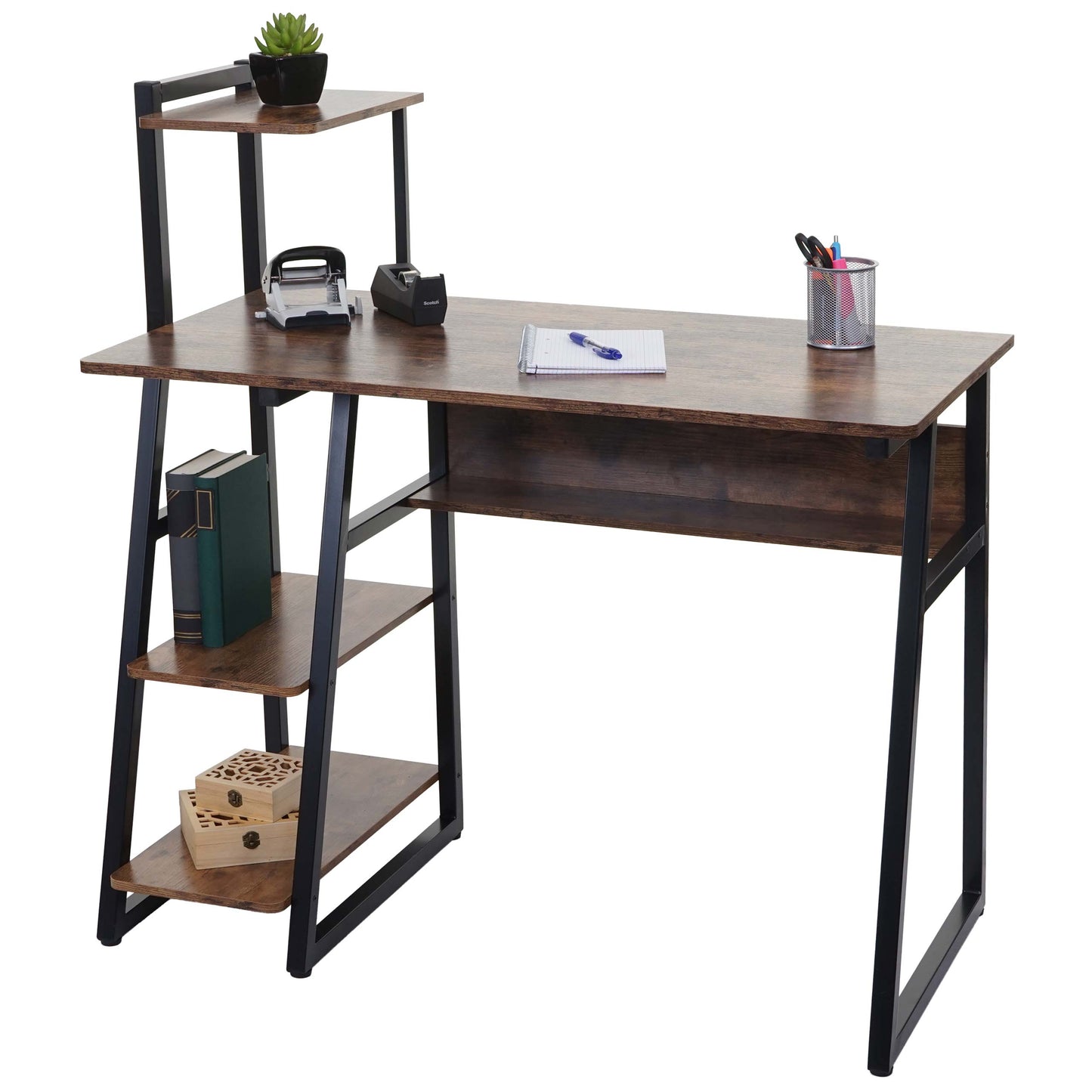Bureau met legplank MCW-K68, laptoptafel bureau werktafel, MVG-gecertificeerd 100x50cm, metaal MDF ~ bruin