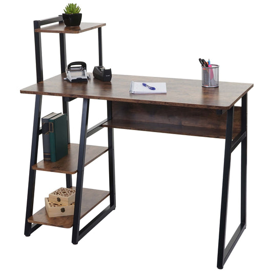 Bureau met legplank MCW-K68, laptoptafel bureau werktafel, MVG-gecertificeerd 100x50cm, metaal MDF ~ bruin