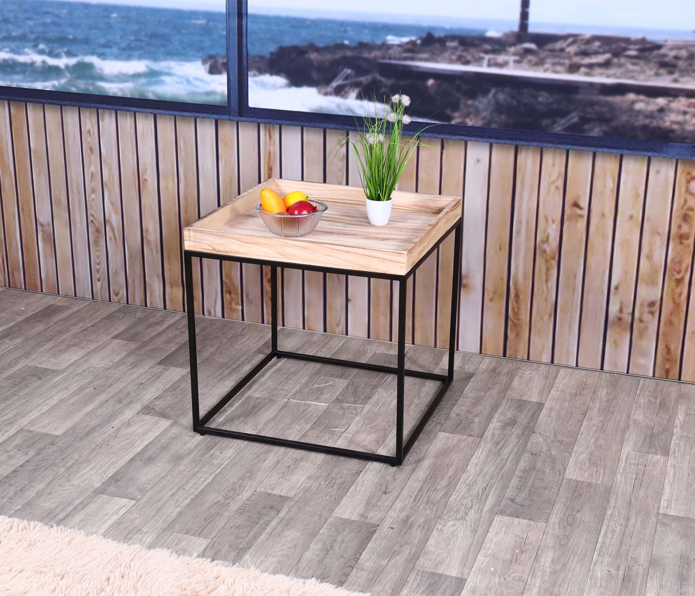 Bijzettafel MCW-K71, salontafel salontafel, paulowniahout metaal 60x60x60cm ~ natuurlijke kleur