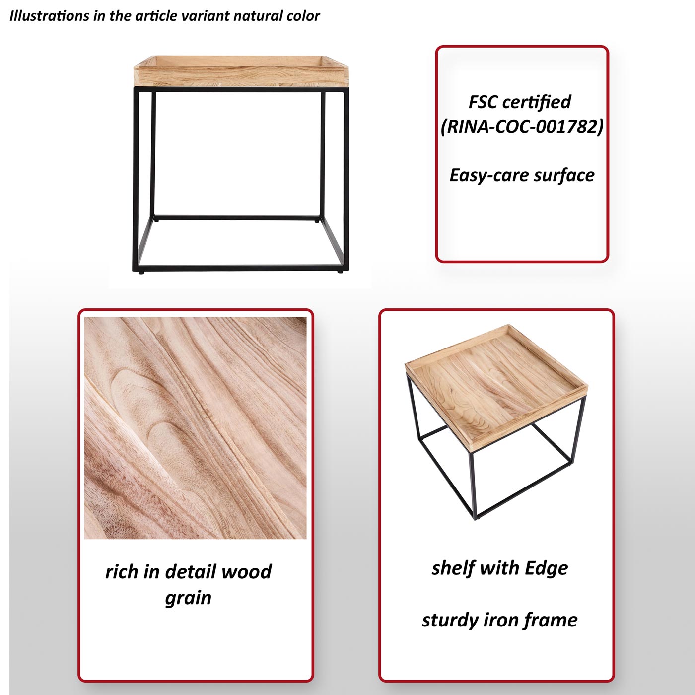 Bijzettafel MCW-K71, salontafel salontafel, paulowniahout metaal 60x60x60cm ~ natuurlijke kleur