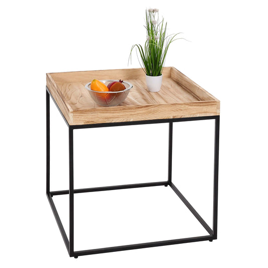 Bijzettafel MCW-K71, salontafel salontafel, paulowniahout metaal 60x60x60cm ~ natuurlijke kleur