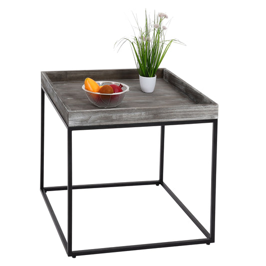 Bijzettafel MCW-K71, salontafel paulowniahout metaal 60x60x60cm ~ donkergrijs