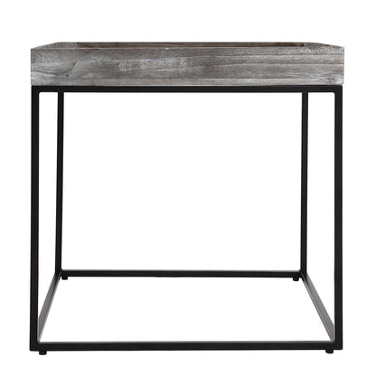 Bijzettafel MCW-K71, salontafel paulowniahout metaal 60x60x60cm ~ donkergrijs