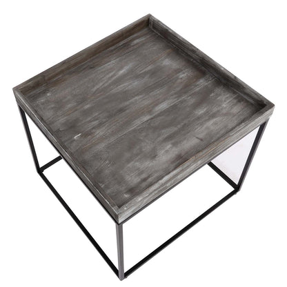 Bijzettafel MCW-K71, salontafel paulowniahout metaal 60x60x60cm ~ donkergrijs