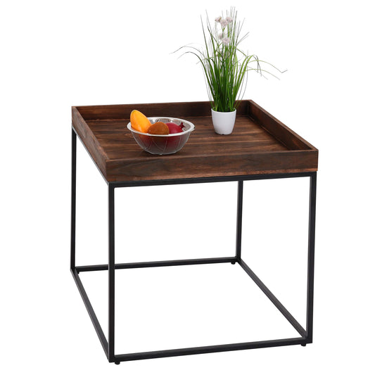 Bijzettafel MCW-K71, salontafel salontafel, paulowniahout metaal 60x60x60cm ~ donkerbruin