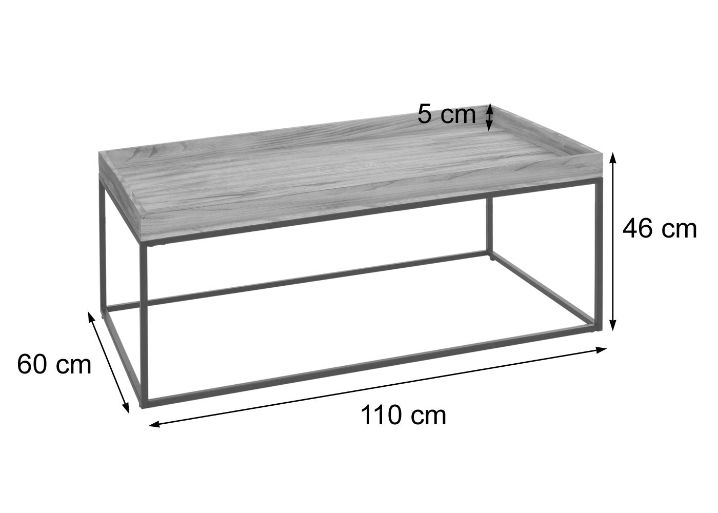 Salontafel MCW-K71, salontafel bijzettafel, massief hout metaal 46x110x60cm ~ donkerbruin