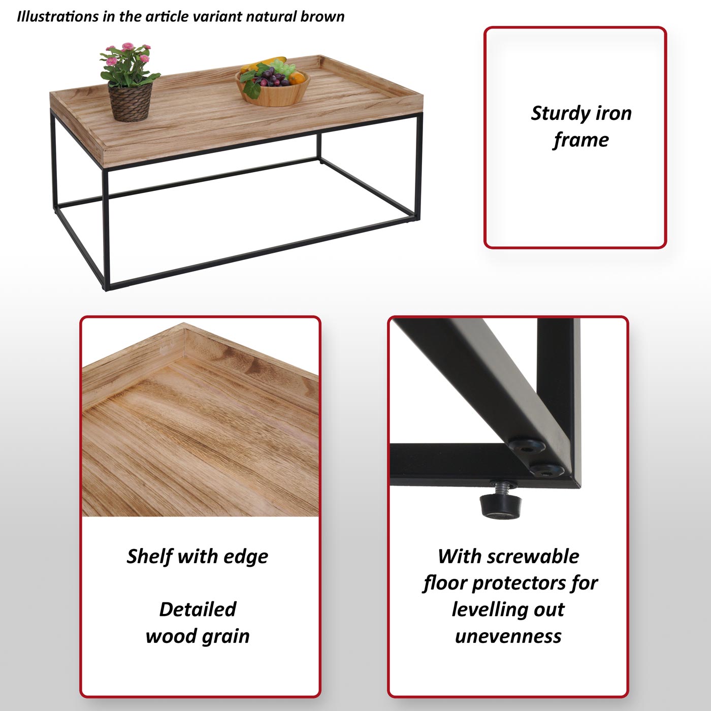 Salontafel MCW-K71, salontafel bijzettafel, massief hout metaal 46x110x60cm ~ donkerbruin