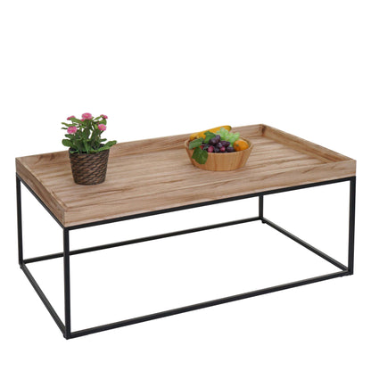 Salontafel MCW-K71, salontafel bijzettafel, massief hout metaal 46x110x60cm ~ natuurlijke kleur