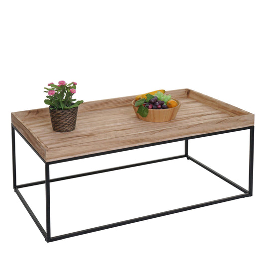 Salontafel MCW-K71, salontafel bijzettafel, massief hout metaal 46x110x60cm ~ natuurlijke kleur