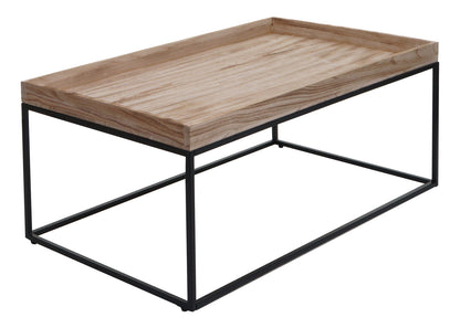 Salontafel MCW-K71, salontafel bijzettafel, massief hout metaal 46x110x60cm ~ natuurlijke kleur