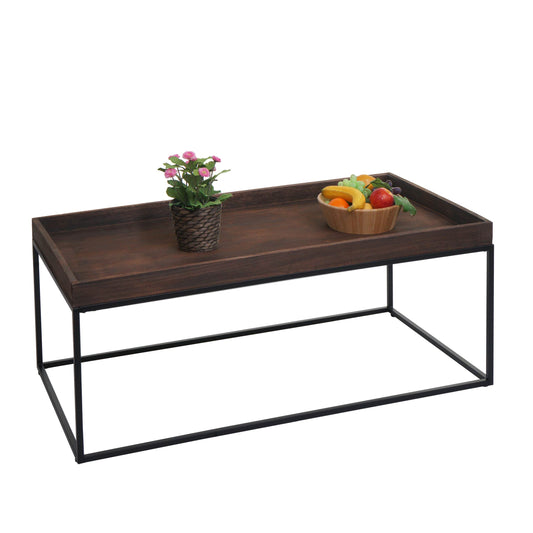 Salontafel MCW-K71, salontafel bijzettafel, massief hout metaal 46x110x60cm ~ donkerbruin