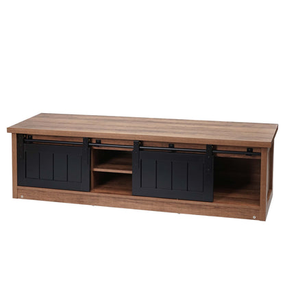 TV-rek MCW-K75, TV-tafel TV-plank, schuifdeuren opbergvakken, hout-look industrieel metaal 43x150x40cm ~ bruin