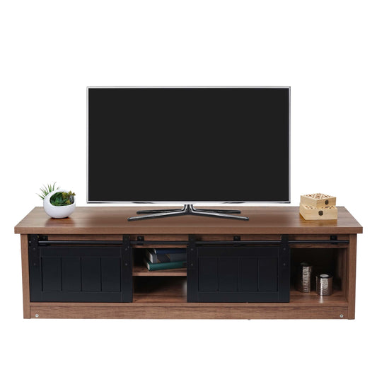 TV-rek MCW-K75, TV-tafel TV-plank, schuifdeuren opbergvakken, hout-look industrieel metaal 43x150x40cm ~ bruin