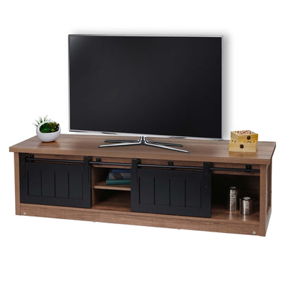 TV-rek MCW-K75, TV-tafel TV-plank, schuifdeuren opbergvakken, hout-look industrieel metaal 43x150x40cm ~ bruin
