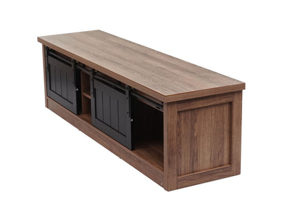 TV-rek MCW-K75, TV-tafel TV-plank, schuifdeuren opbergvakken, hout-look industrieel metaal 43x150x40cm ~ bruin