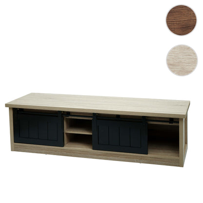 TV-rek MCW-K75, TV-tafel TV-plank, schuifdeuren opbergvakken, hout-look industrieel metaal 43x150x40cm ~ natuurlijke kleur